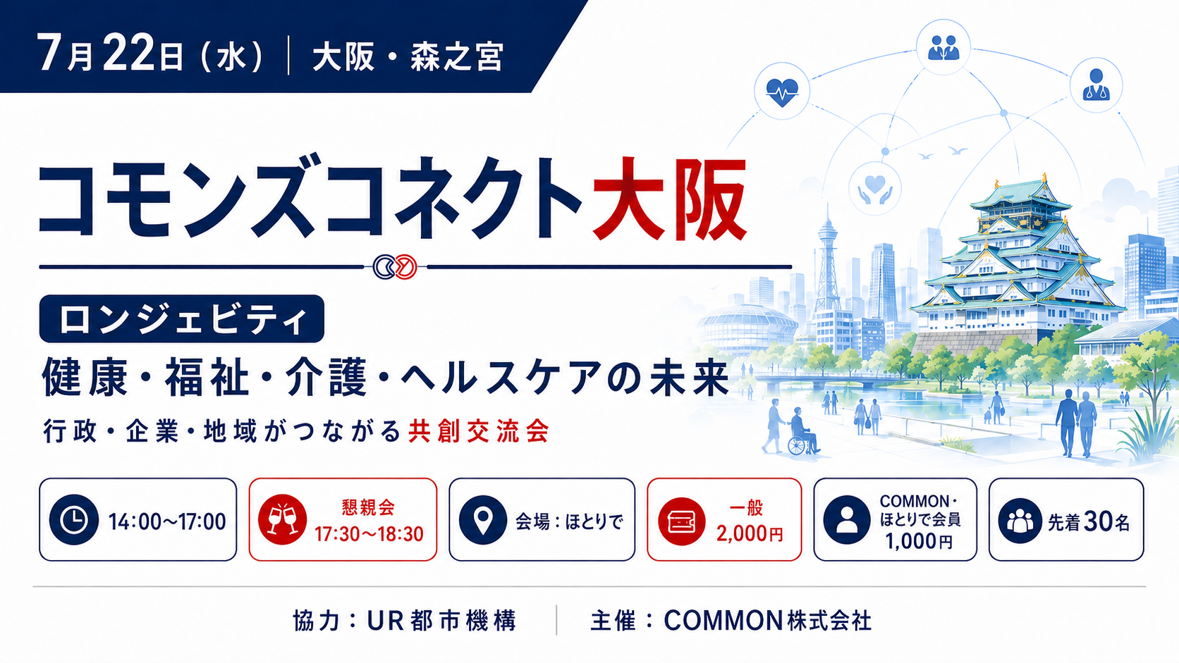 【7月22日・コモンズコネクト大阪 森之宮】ロンジェビティをテーマに、健康・福祉・介護・ヘルスケアの未来を考える共創交流会を開催