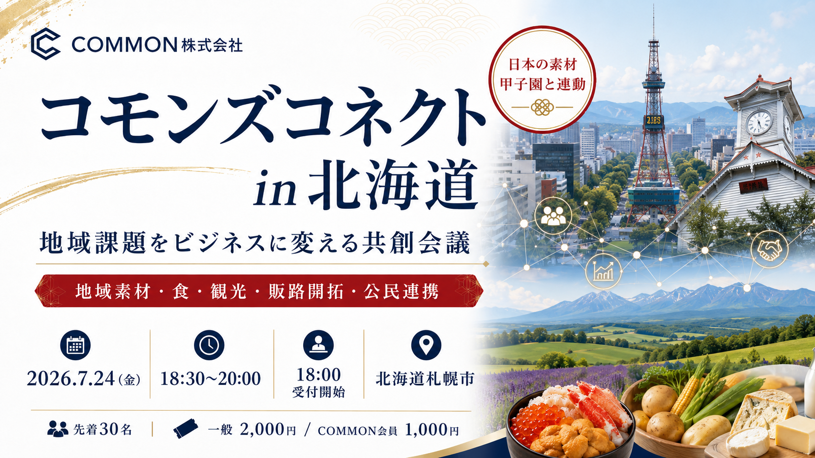 【7月24日・北海道県札幌市】日本の素材甲子園と連動した地域課題をビジネスに変える共創会議「コモンズコネクト北海道」を開催